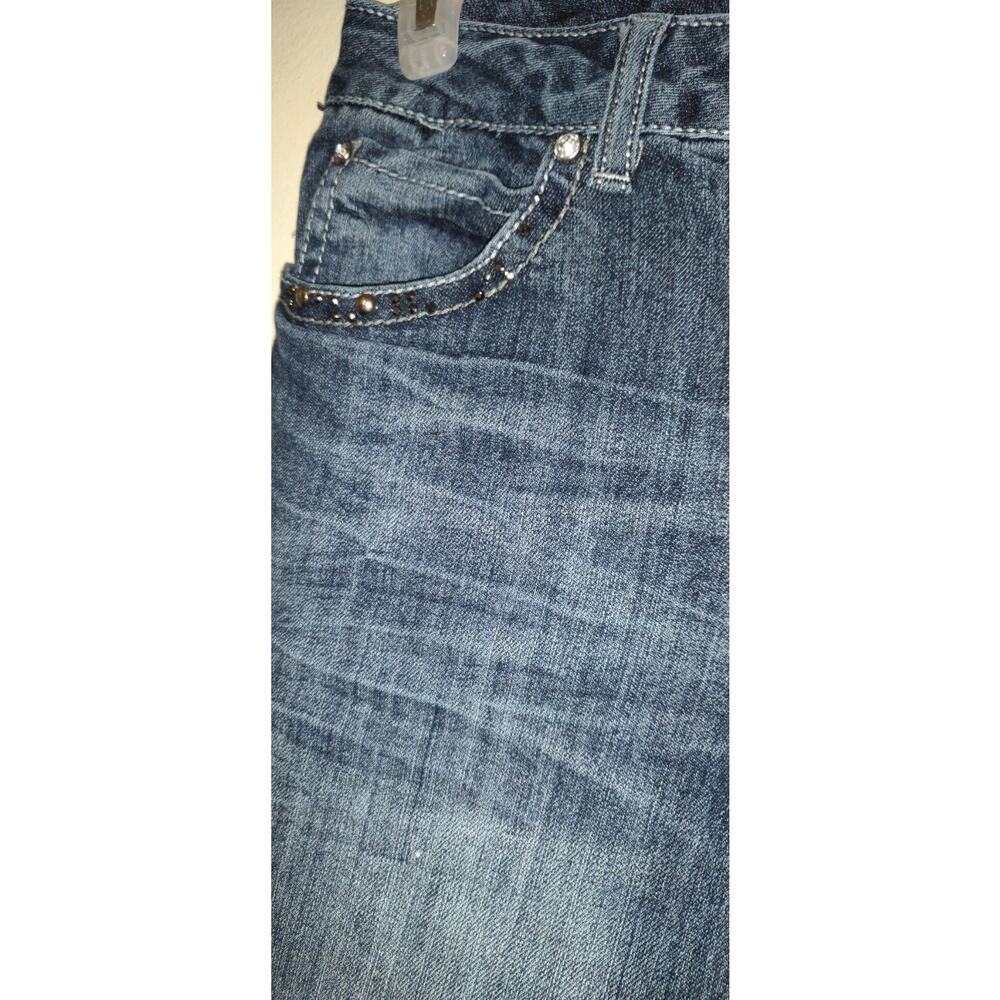 Earl Jean Denim Capris Blue Jeans Sz 8 Rhinestones Embellished BLING Stretch - Picture 8 of 15